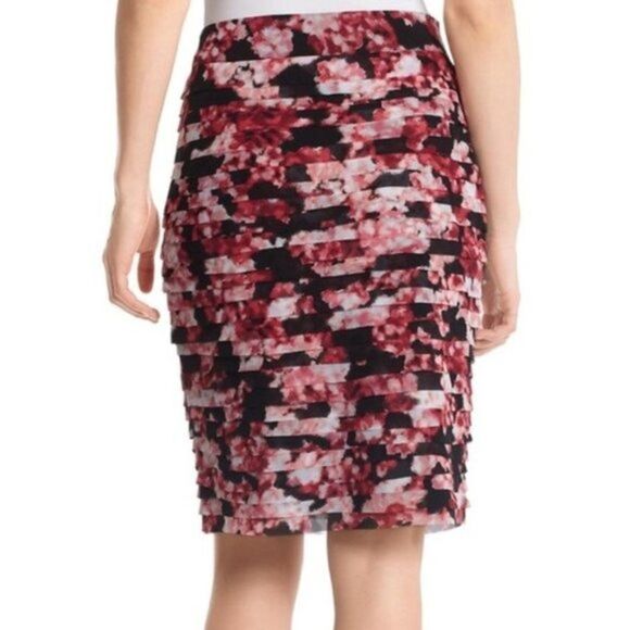 White House Black Market Pink Black Tiered Floral Skirt 8 - Picture 2 of 7